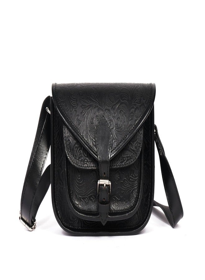 Celtic Premium Export Quality Embossed Leather Crossbody Bag with Buckle Pocket & Adjustable Strap - Image 1